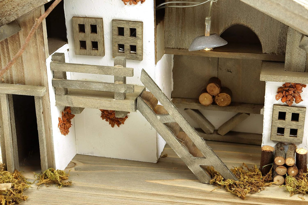 Holz Krippenstall, Weihnachtskrippe mit Licht 38*18*21cm (OHNE Krippenfiguren), OHNE Krippenfiguren