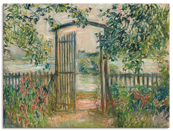ARTland Leinwandbild Wandbild Bild auf Leinwand 60x45 cm Wanddeko Garten Zaun Pflanzen Bäume Blumen