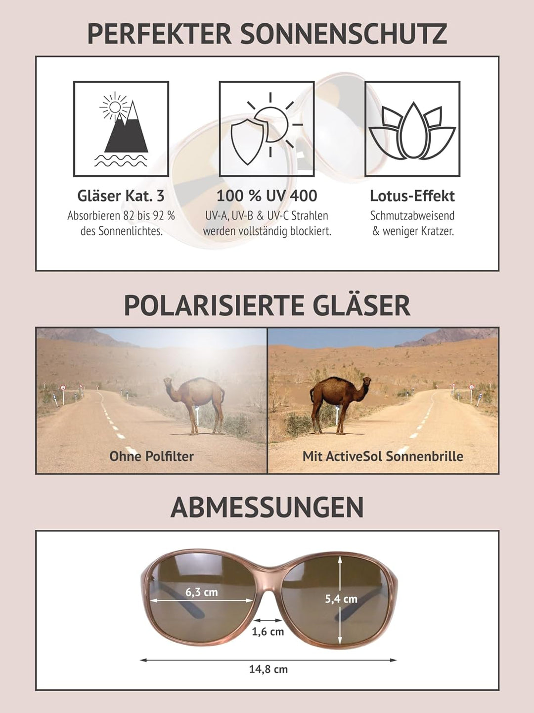 ActiveSol Überzieh-Sonnenbrille Mega, Damen, UV-Schutz, Polarisiert Rosé, Rosé