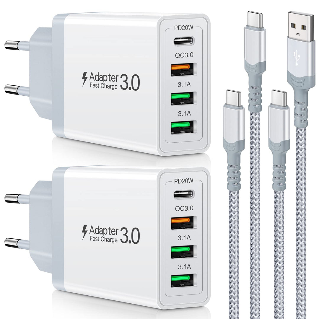 2 Stück 35W Ladegerät [4-Port Upgrade], Acezeek Schnellladegerät USB Stecker mit Wandladegerät mit 2