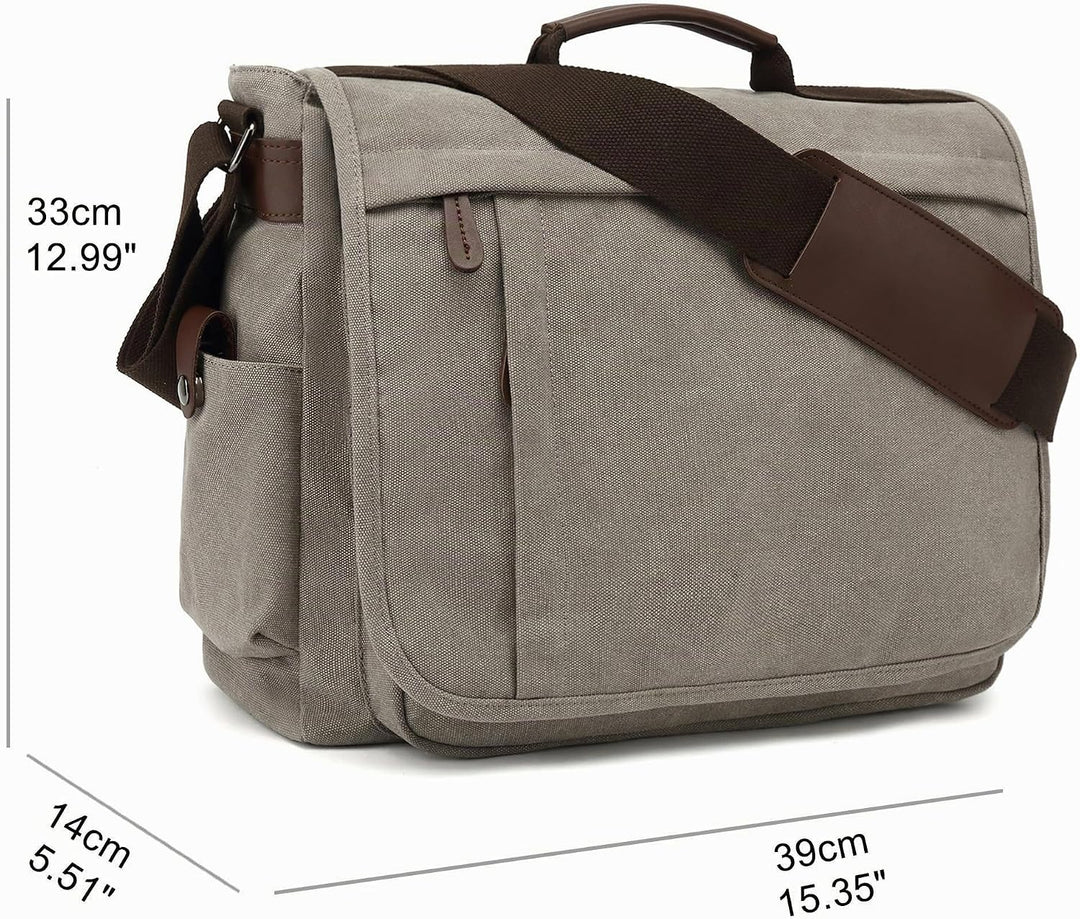 CALIYO Umhängetaschen Herren aus Canvas Schultasche Queformat A4 Laptoptasche für 15,6 Zoll Laptop A