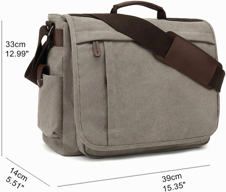 CALIYO Umhängetaschen Herren aus Canvas Schultasche Queformat A4 Laptoptasche für 15,6 Zoll Laptop A