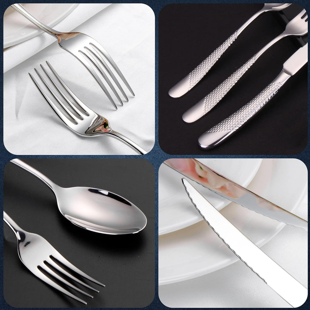 DAFFODILY Luxus-Besteck-Set, 20-teilig, 18/10 Edelstahl, Besteckset für 4 mit 2-in-1-Steakmessern, s