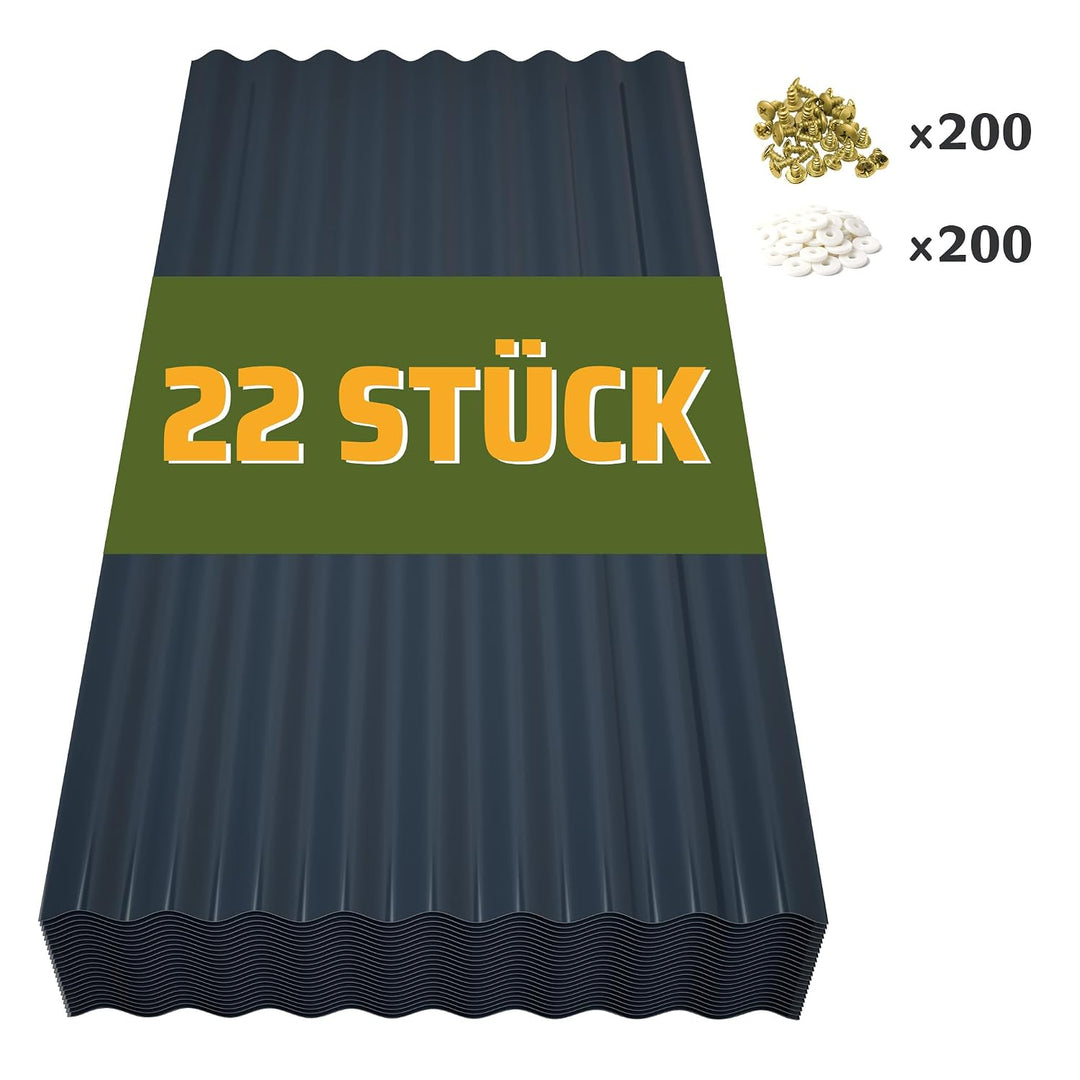 Thanaddo Wellplatten Anthrazit, 22er Set Wellplatte Dach Kunststoff Welldach mit Schrauben, wetterfe