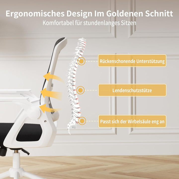 naspaluro Bürostuhl mit Hochklappbare Armlehnen, Schreibtischstuhl Ergonomisch, Drehstuhl mit Netzbe