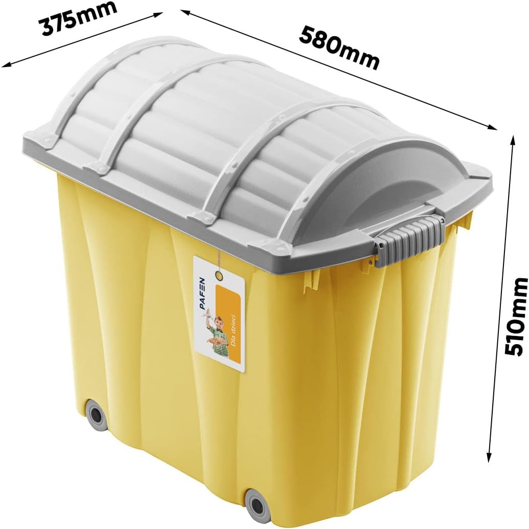 PAFEN Piraten Spielzeugkiste 62l mit Rollen - Schatzkiste 58 x 51 x 37,5cm - Spielzeugbehälter mit D