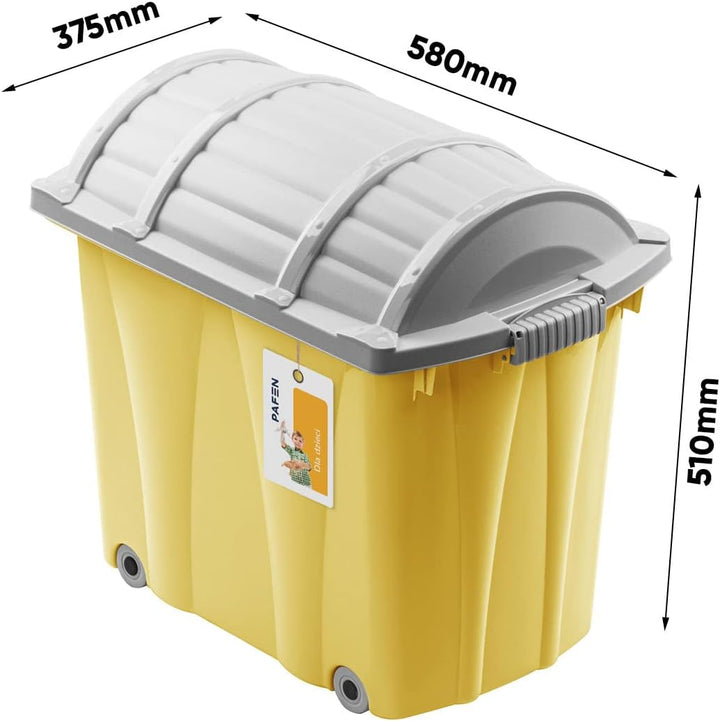 PAFEN Piraten Spielzeugkiste 62l mit Rollen - Schatzkiste 58 x 51 x 37,5cm - Spielzeugbehälter mit D