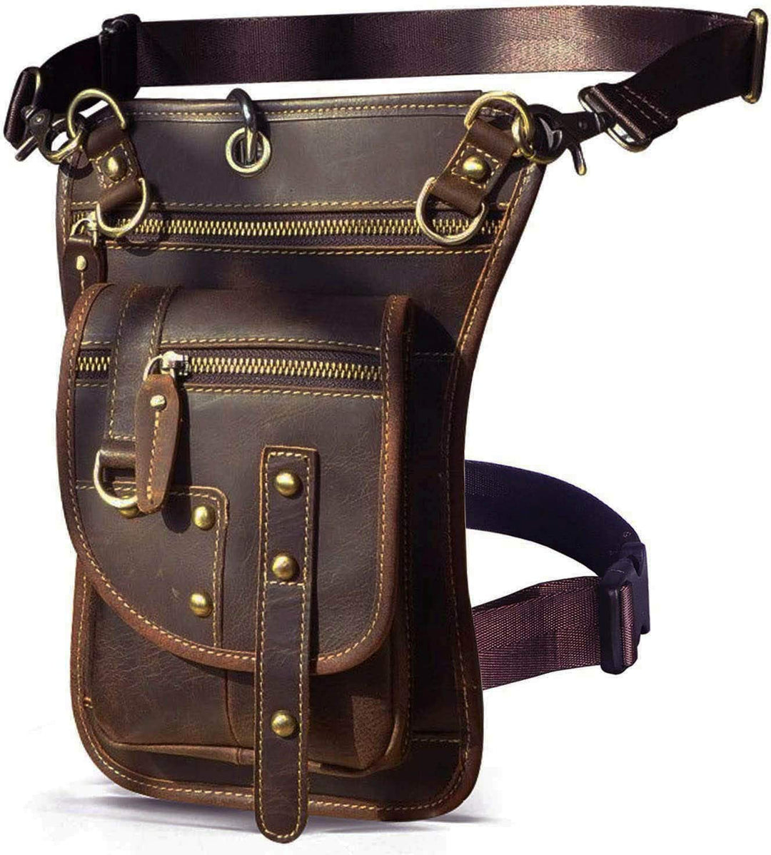 Le'aokuu Herren Echtes Leder Tasche Hüfttasche Beinbeutel Kleines Haken Tasche Messenger Bag 2141 A