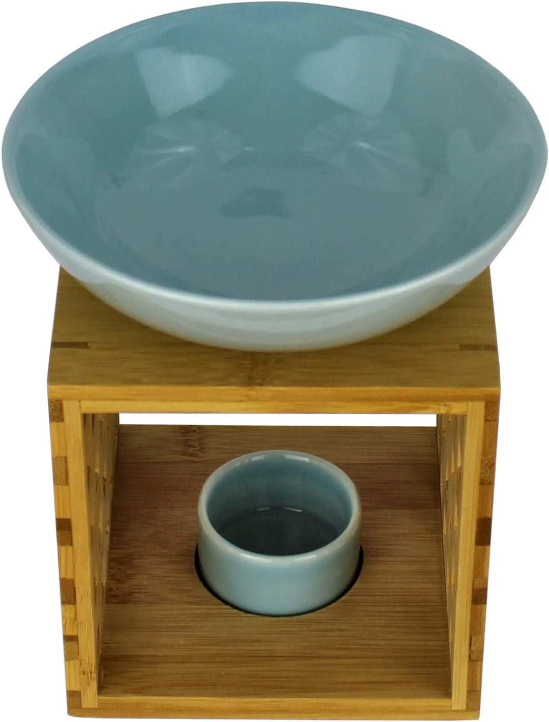 Bitto Duftlampe Riga Weissblau mit Kerze, grosse Schale, Fair Trade, Aromalampe aus Bambusholz und K