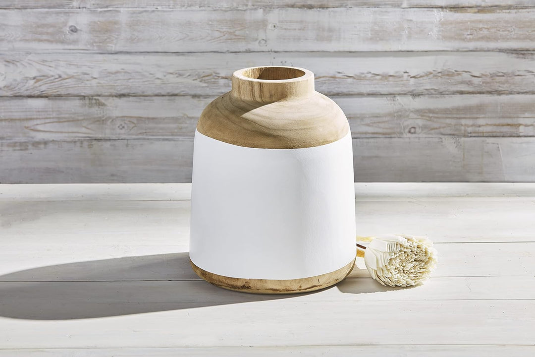 Mud Pie Natural/White Paulownia Vase, 12" x 10"