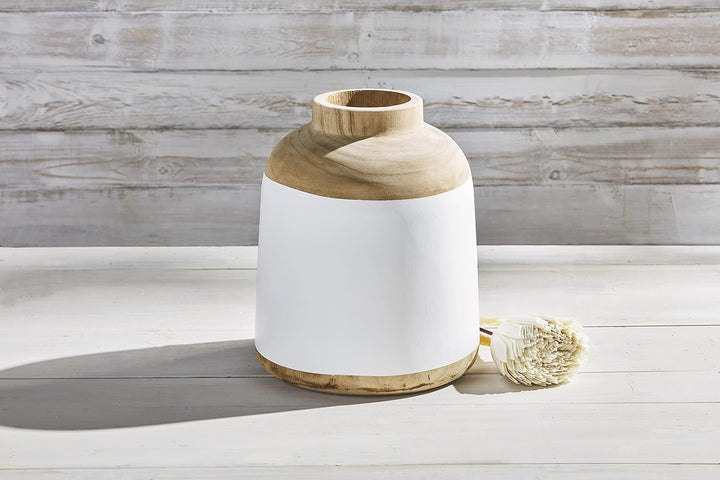 Mud Pie Natural/White Paulownia Vase, 12" x 10"