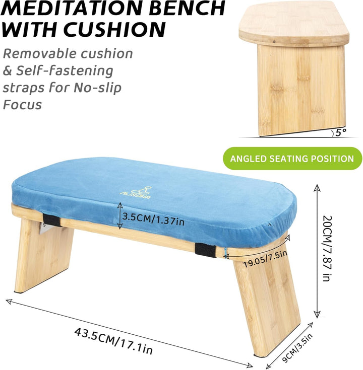 Meditationsbank Klappbar, Ergonomischer Bambus Yoga Hocker, Meditationshocker mit Kissen, Tragbarer