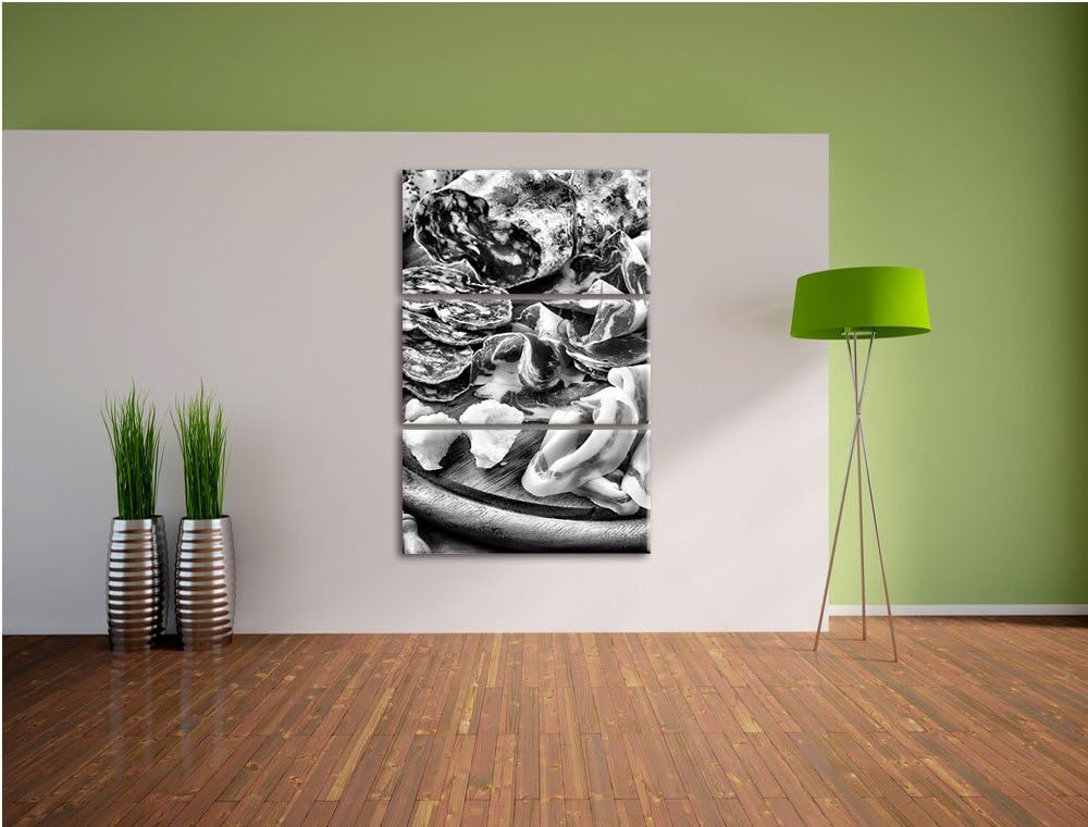 Pixxprint Brotzeit mit Wurst als Leinwandbild/Grösse: 3 Teilig (120x80) cm/Wandbild/Kunstdruck/ferti