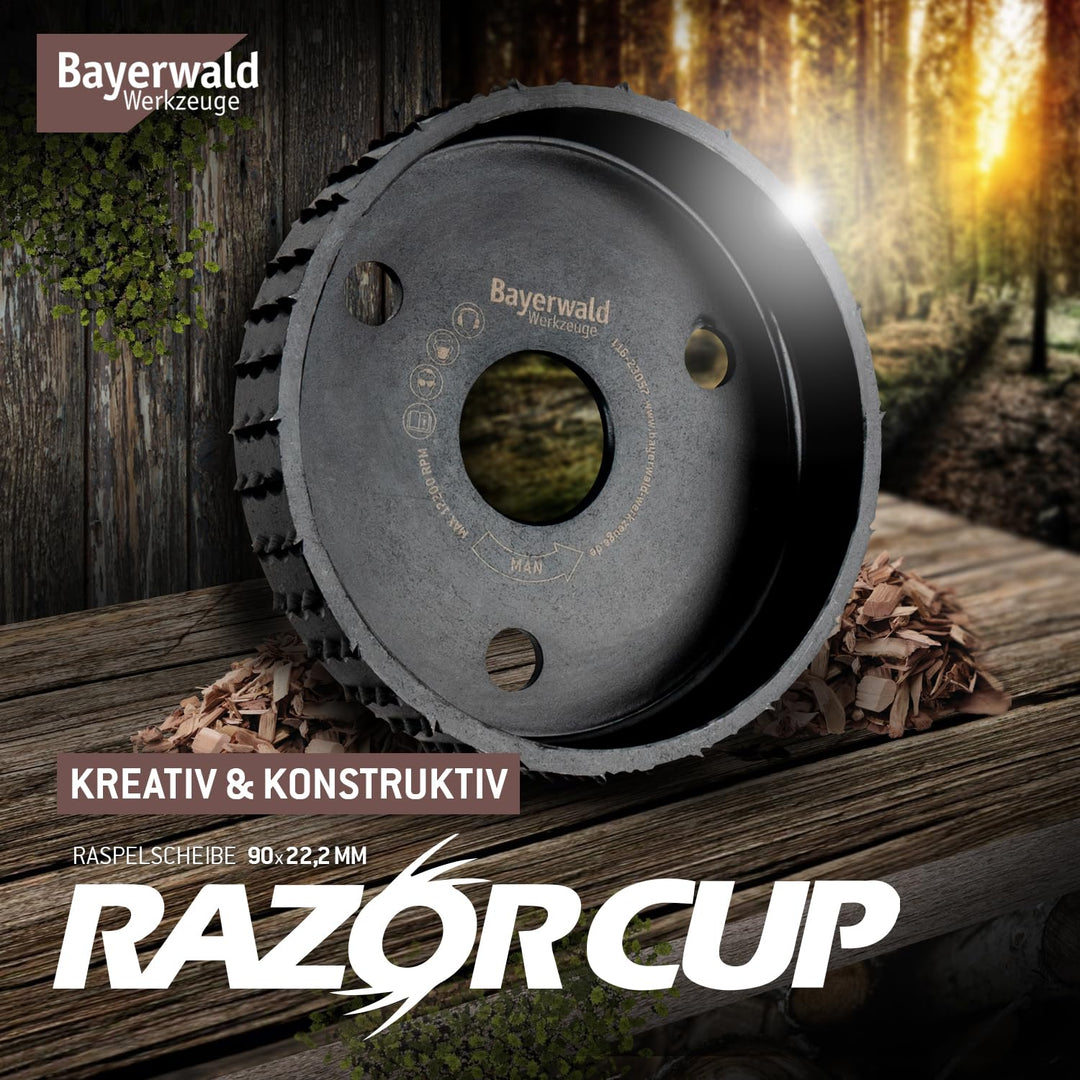 Bayerwald RazorCup - Raspelscheibe - Ø 90 mm x 22,2 mm | schnelles, seitliches Abschleifen von Holz
