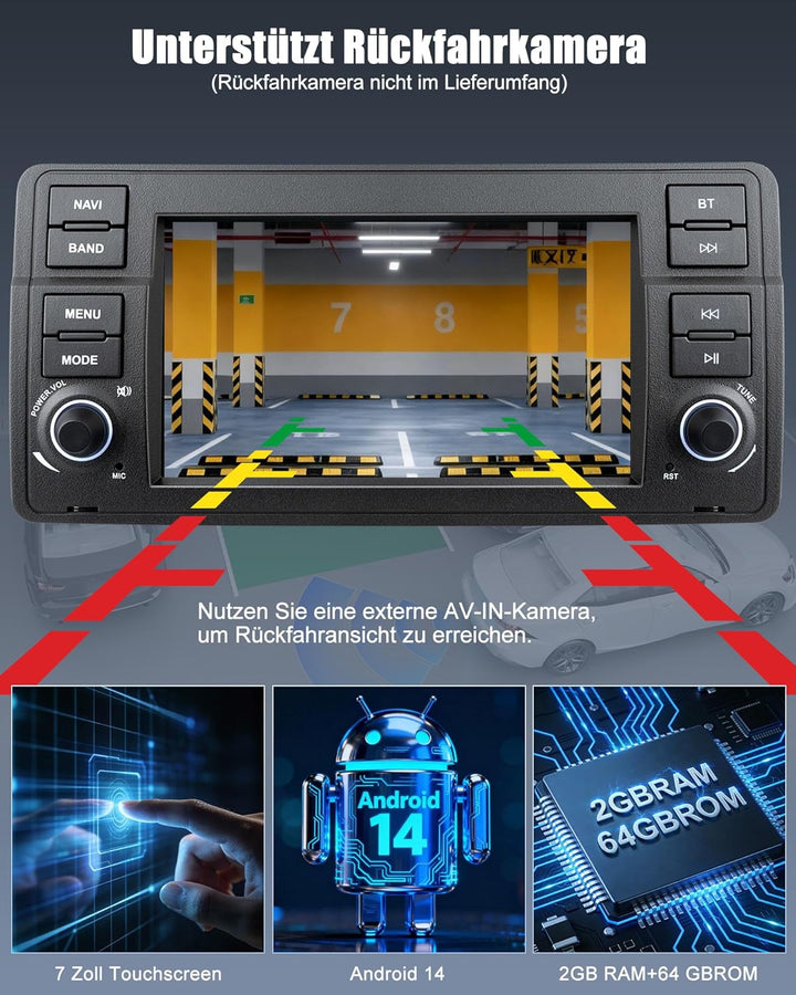 Lehwey Bluetooth Autoradio mit Bildschirm für BMW E46 3 Serien 1998-2006 M3 Rover ZT mit Navi WLAN A