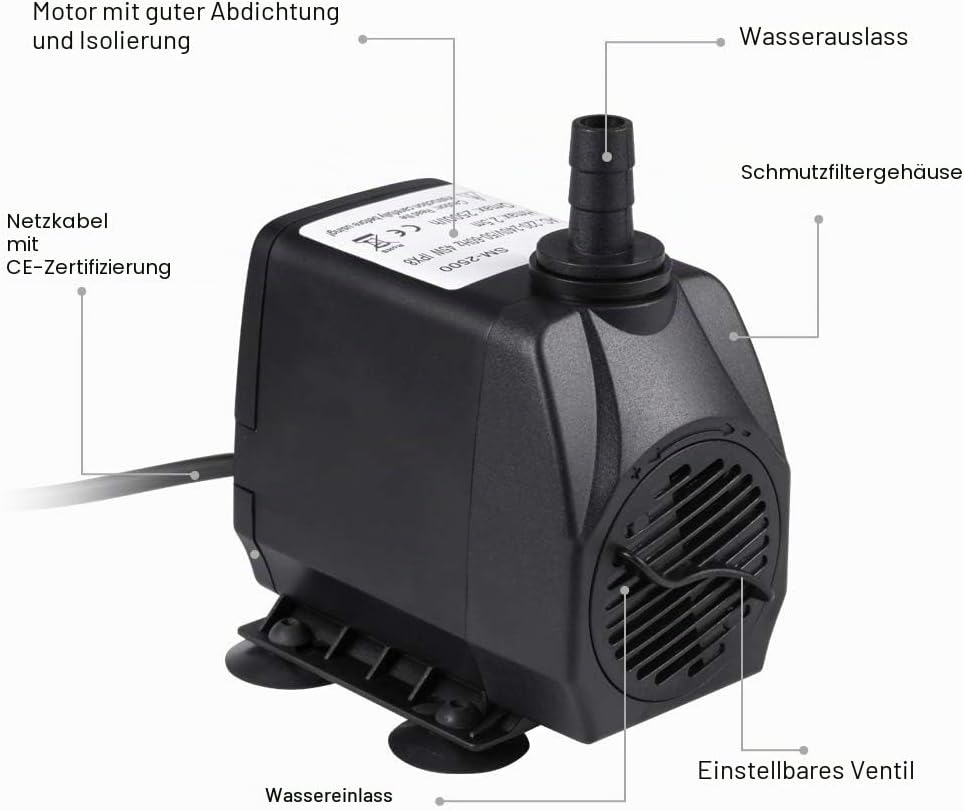 Tauchwasserpumpe 2500L/H 45W für Aquariumteich Fischtank Springbrunnen Frisch- und Meerwasserzirkula