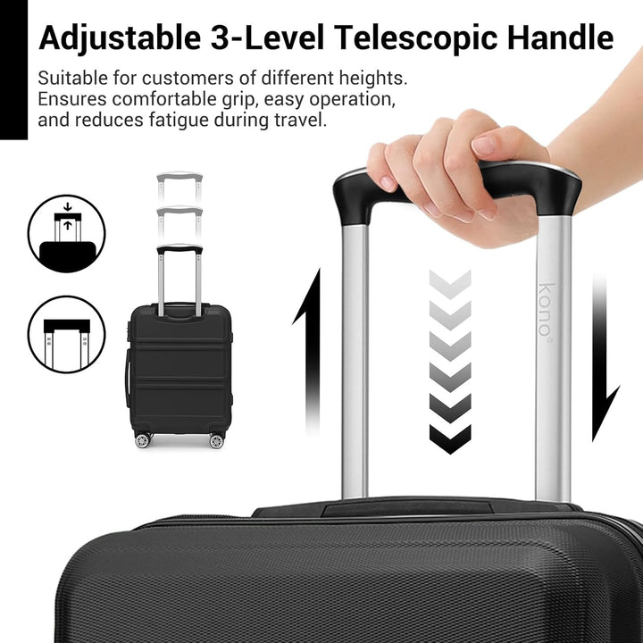 KONO Koffer Trolley Reisekoffer aus ABS+PC – Leichter Hartschalenkoffer mit 4 Zwillingsrollen und TS