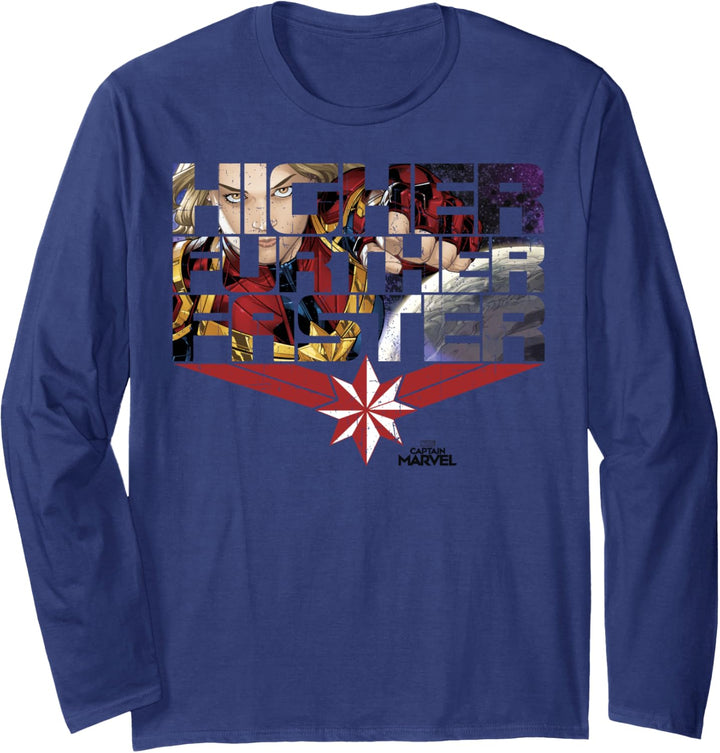 Captain Marvel Higher Further Faster Comic Fill Langarmshirt