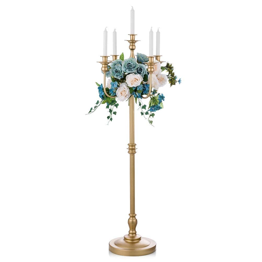 Sziqiqi 124cm Kerzenständer Gold Metall, Moderne Kerzenleuchter 5-armig Candle Holder Tischdeko für