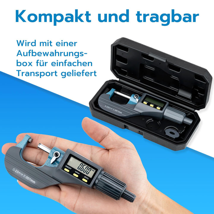 Mcbazel Mikrometer LCD Digitale Bügelmessschraube 0-25mm, 0.001mm Auflösung