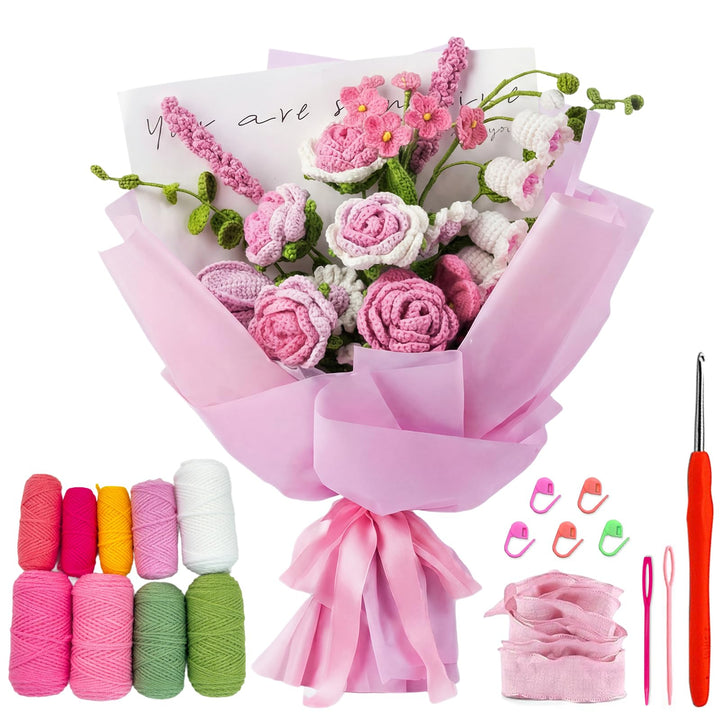 BoloShine Häkelset Blumen, Rose Blumenstrauss Häkelset für Anfänger Erwachsene, Häkelblumen Set mit