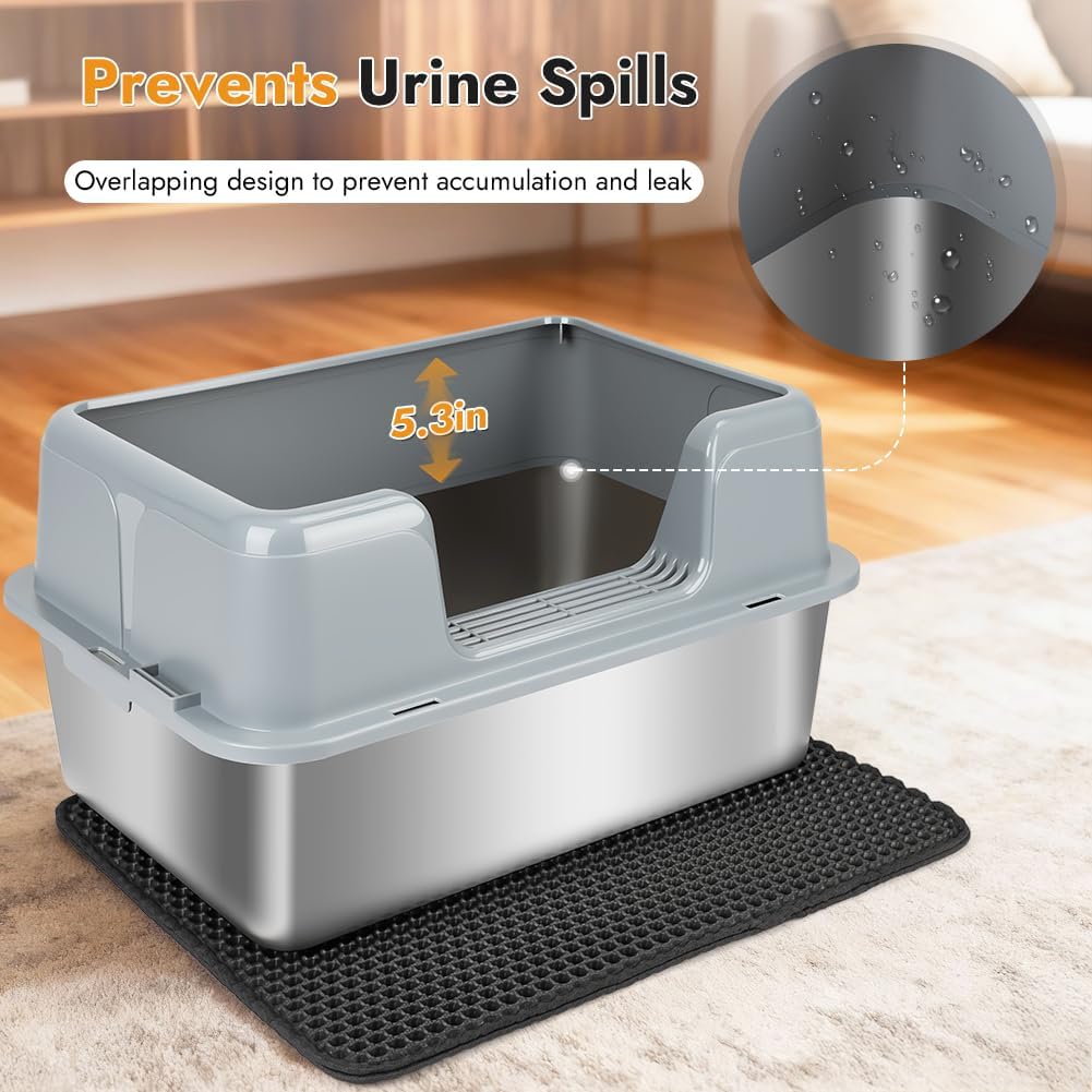 Vivifying Katzenklo Edelstahl, Leicht zu Reinigen und Geruchsresistent Katzentoilette Edelstahl Ausl