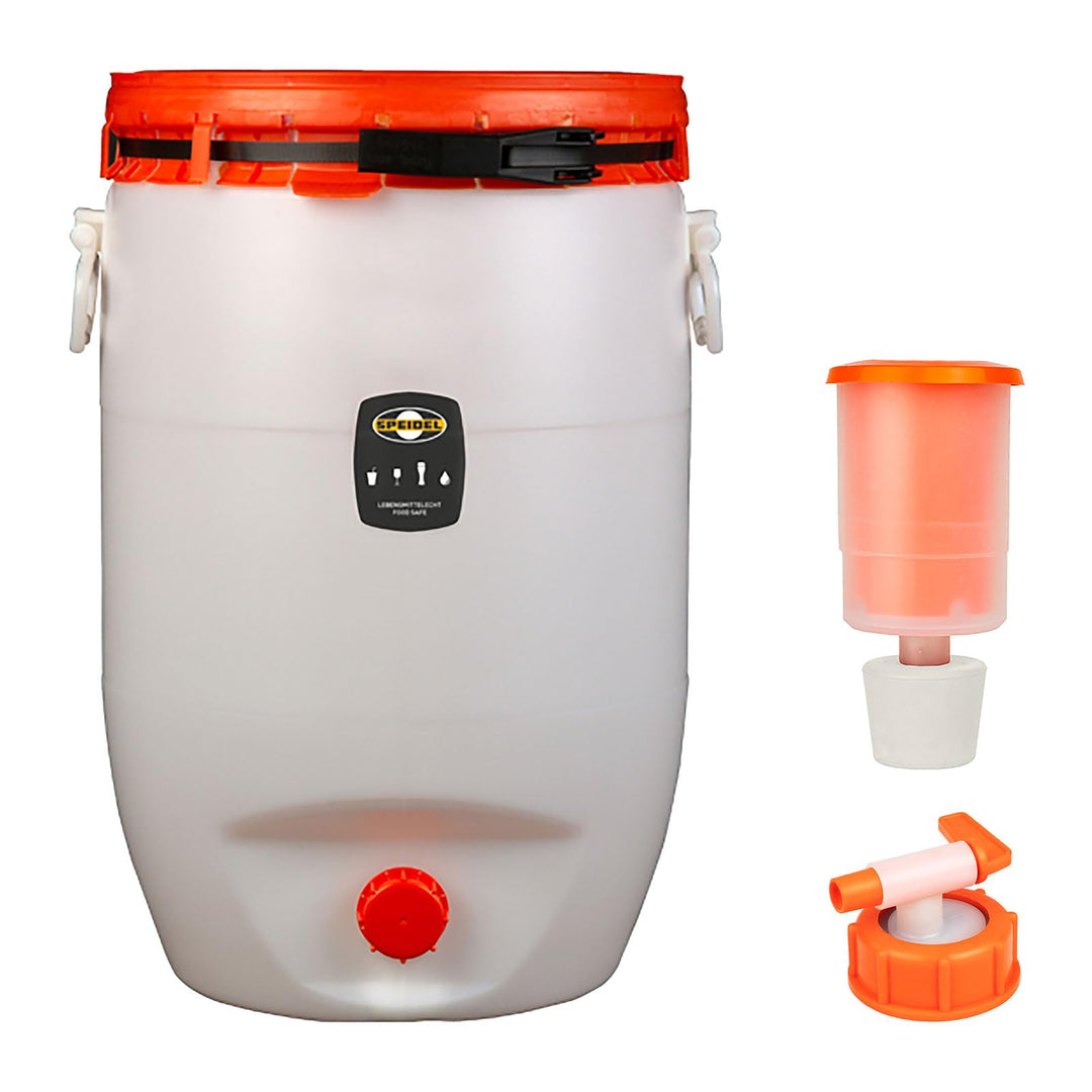 Mostfass 120 Liter mit Auslaufhahn NW 10 und Gärspund, Gärfass (120 L rund) für Most, Wein, Cider, S