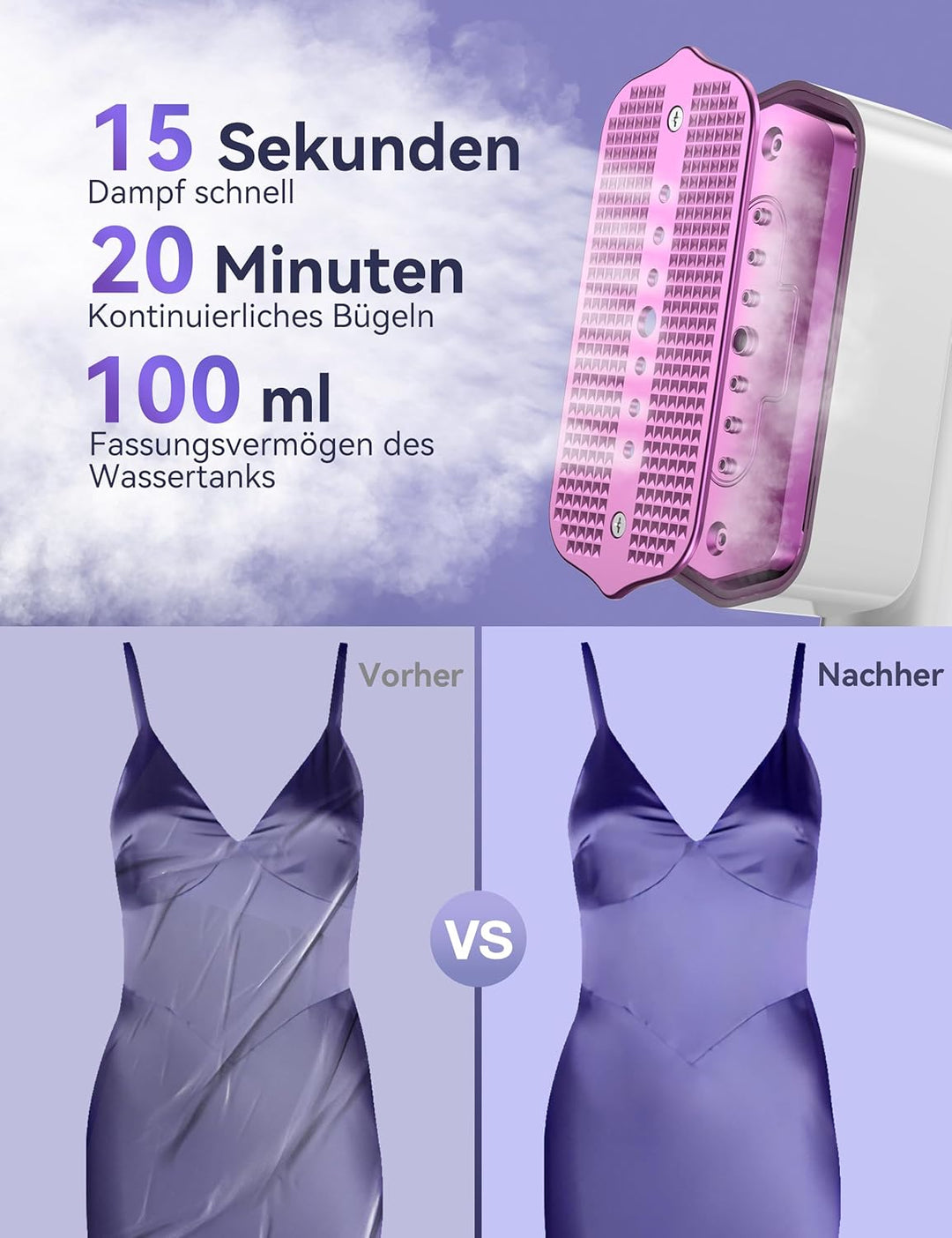 Sundu Dampfglätter, Steamer für Kleidung, 2-in-1 Reisebügeleisen Steam iron, 15s schnelles Aufheizen