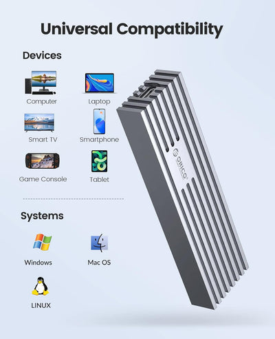 ORICO M.2 NVMe SSD Gehäuse auf USB-C PCIe Adapter 10 Gbps USB3.2 Gen2 für NVMe M-Key/M+B Key SSD 223