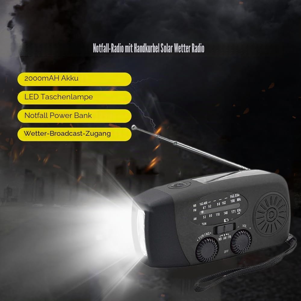 Notfall-Handkurbelradio mit LED-Taschenlampe für Notfälle, tragbares AM/FM-NOAA-Wetterradio, Dynamor
