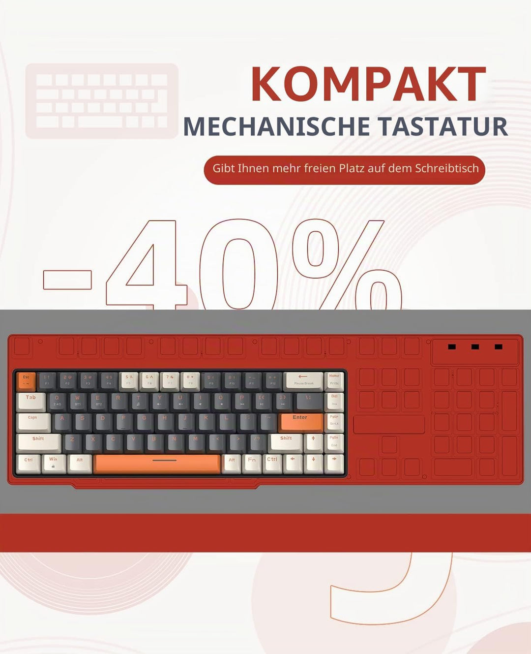 MAGIC-REFINER RK68 Kabellose Mechanische Gaming-Tastatur, Dual-Mode 2.4G Wireless/Bluetooth, 60% Pro