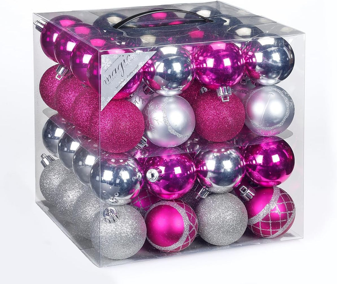 64x Kunststoff Christbaumkugeln Ø 6cm Kugel Box Glanz Glitzer Matt , Weihnachten, Dekor Inge inkl. A