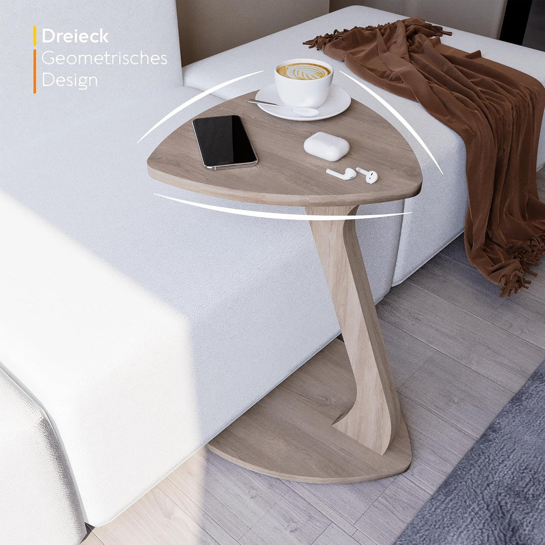 Beistelltisch Couch, Kleiner Beistelltisch C-Form, Sofatisch in stylischer Smoky-Oak Optik, Kleiner