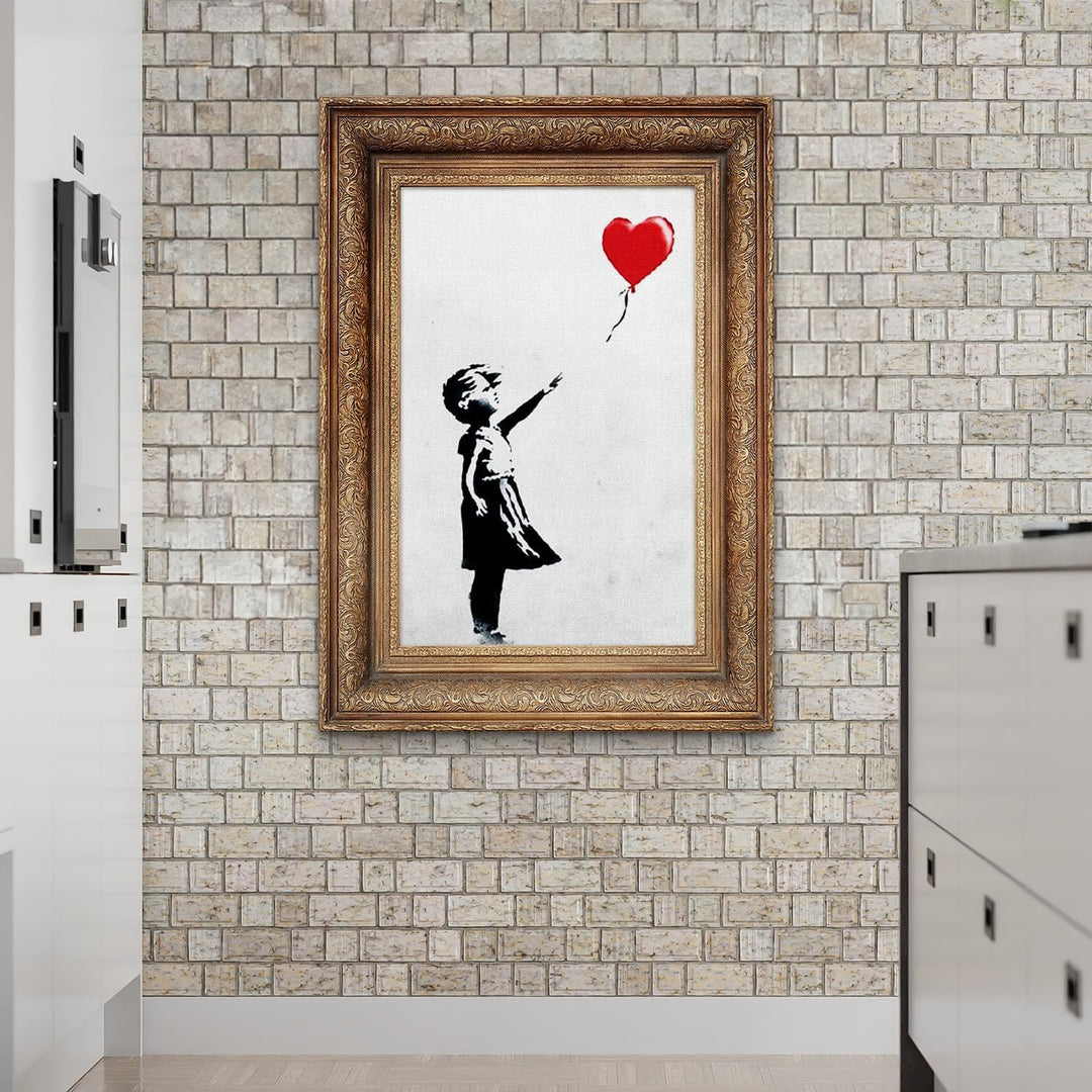 Giallobus - Gemälde - Banksy - - Standardleinwand - 100x140-17 - Baby Mädchen Ballonrahmen - Bereit