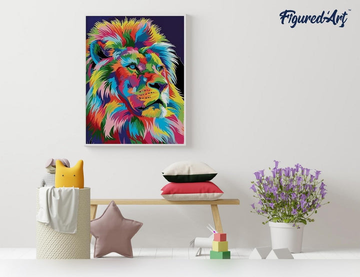 Figured'Art Malen Nach Zahlen Erwachsene Mit Rahmen Löwe Pop Art 2 - Paint by Numbers Basteln DIY Ba