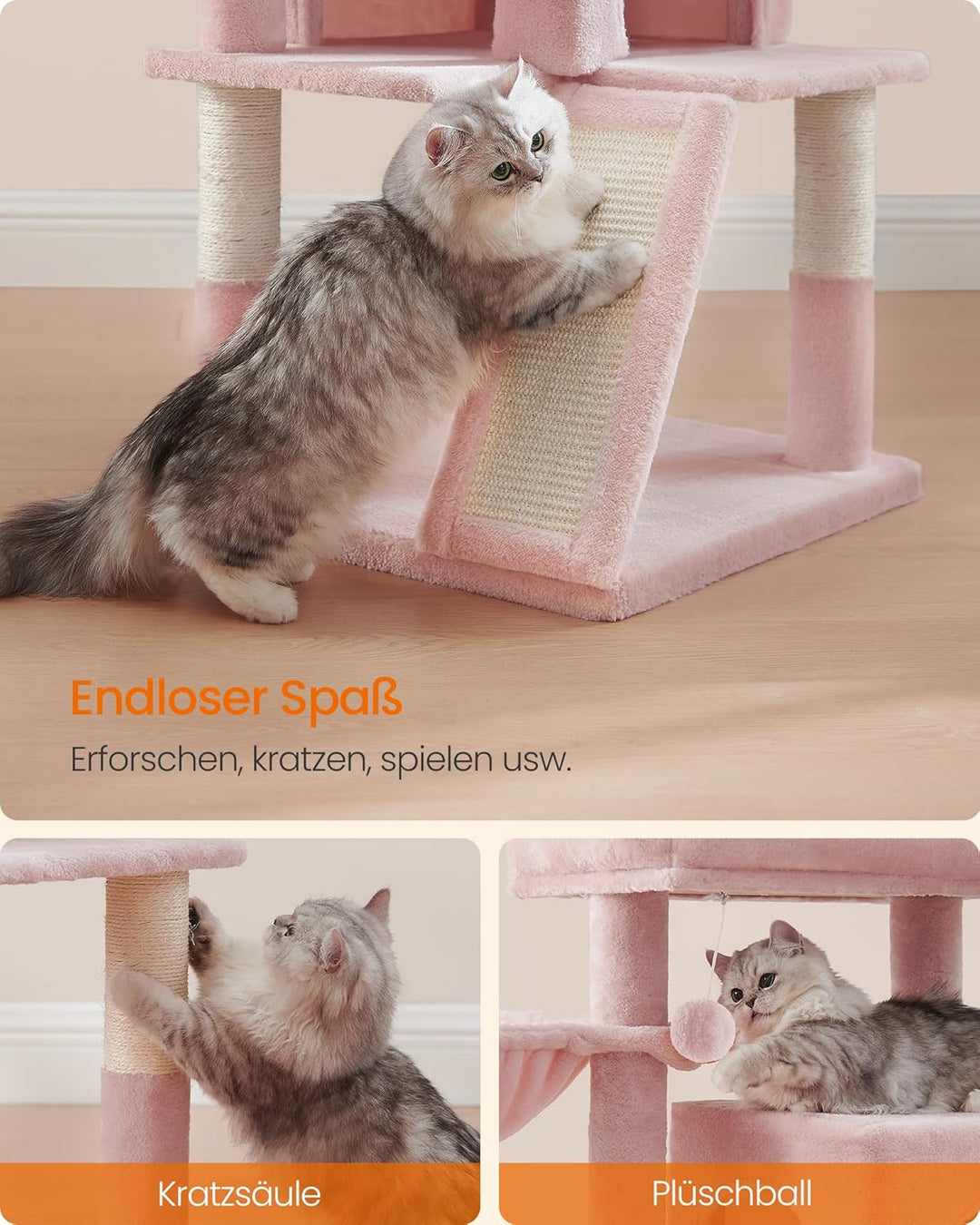 Feandrea Kratzbaum, Katzenbaum mit grosser Plattform, pastellrosa PCT051P01, pastellrosa
