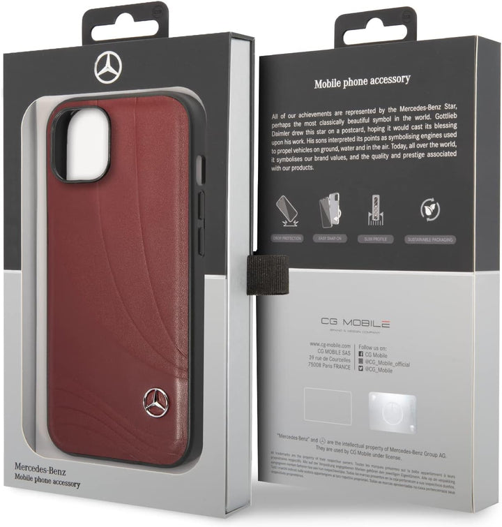 CG MOBILE Mercedes-Benz Schutzhülle für iPhone 14 Plus in Rot Wellenmuster, Echtleder Schutzhülle La