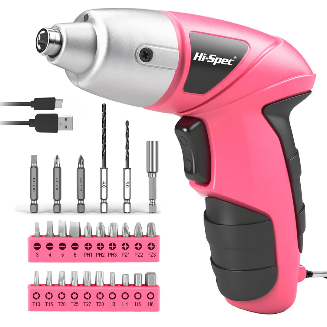 Hi-Spec Akkubohrer Set in Pink – Kompakter Mini Akkuschrauber mit leistungsstarkem 3.6-V-Akku, LED-L