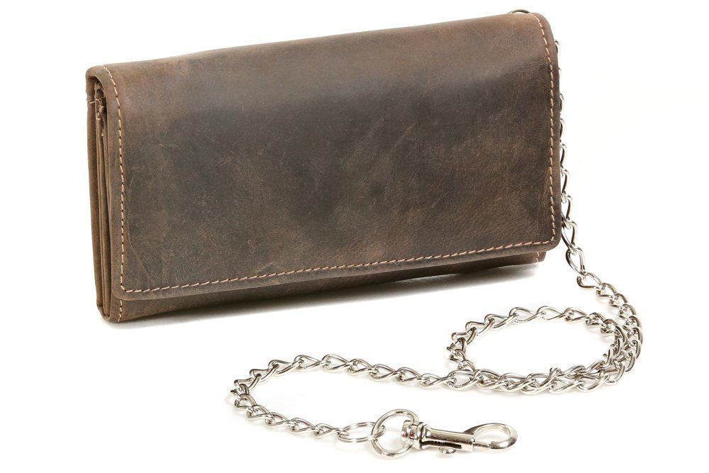 LEAS Biker & Trucker Langbörse mit Chrom-Kette Vintage-Stil in Echt-Leder, braun Vintage-Collection
