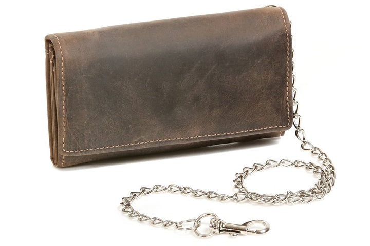 LEAS Biker & Trucker Langbörse mit Chrom-Kette Vintage-Stil in Echt-Leder, braun Vintage-Collection