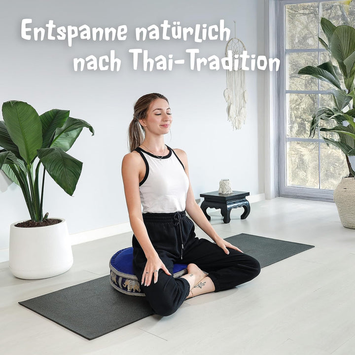 livasia Meditationskissen mit Thaiseide - Ø 45x15cm - Yogakissen mit Kapok, Pouf, Bodenkissen für Yo