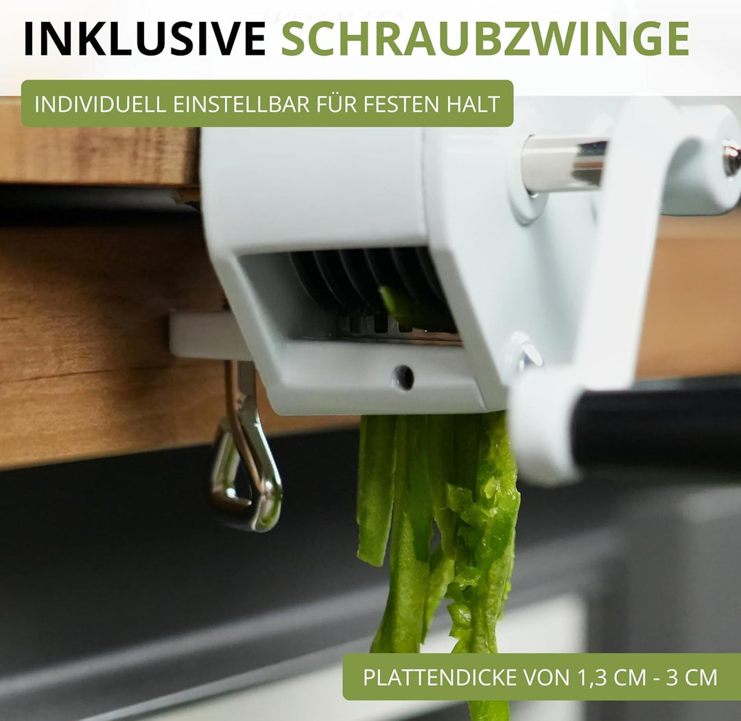 Westmark Bohnen-Langschneider mit grosser Schneidöffnung und Schraubzwinge zur Tischmontage, Rostfre