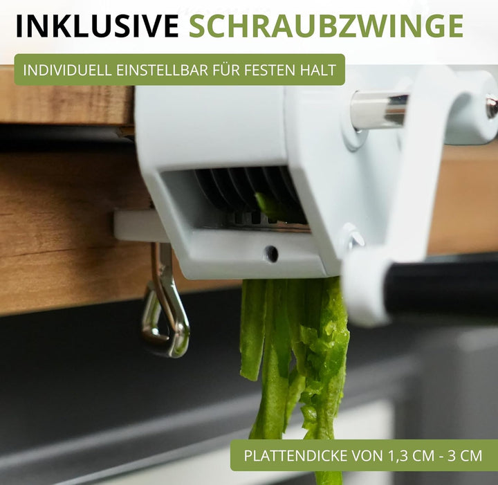 Westmark Bohnen-Langschneider mit grosser Schneidöffnung und Schraubzwinge zur Tischmontage, Rostfre