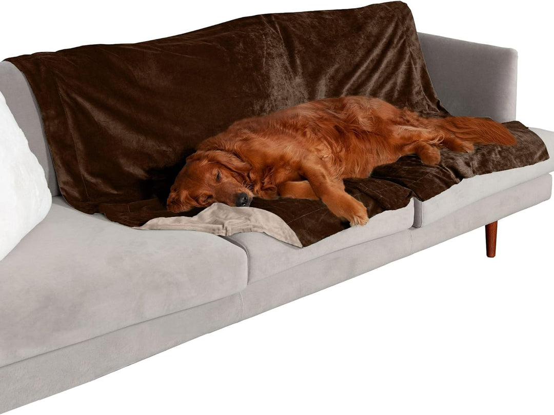 Furhaven XL Waterproof Two-Tone Luxe Velvet Dog Blanket, Washable - Brownstone, Extra Large Brownsto