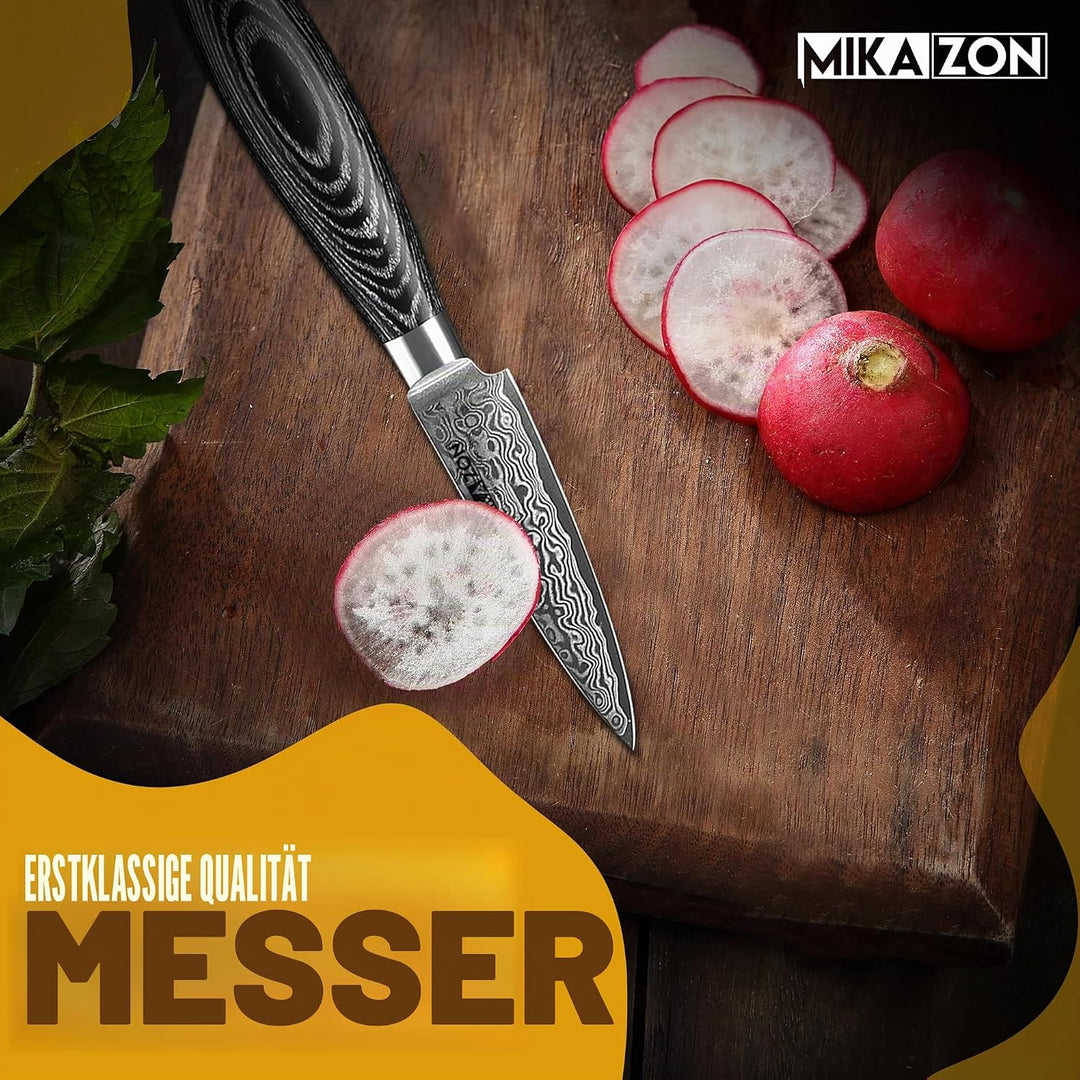 Damast Schälmesser - Präzises 8.5 cm Obst- und Gemüsemesser mit 67-lagiger Stahlkonstruktion und Pak