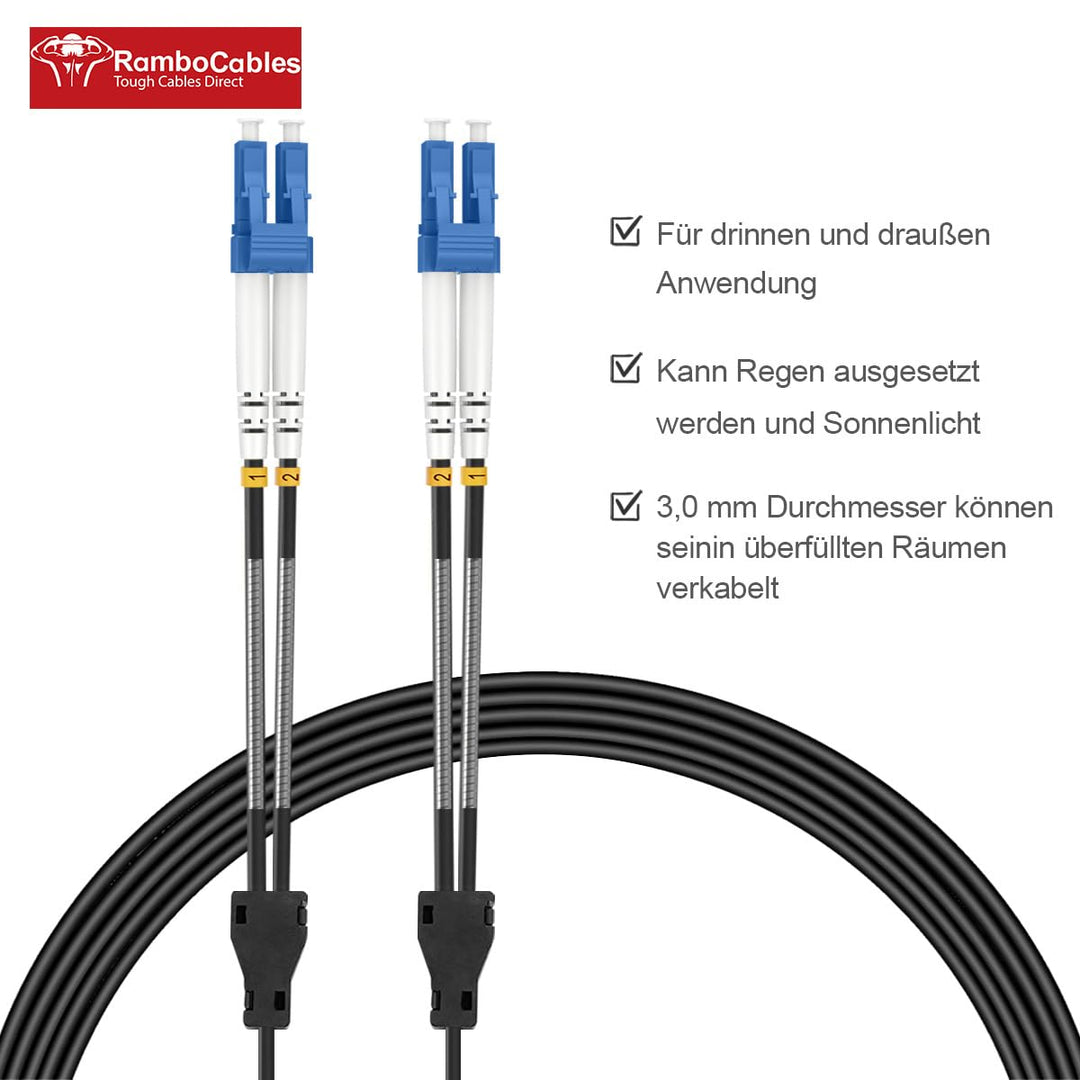 10m Gepanzerte Glasfaser-Kabel OS2 LC auf LC Duplex Singlemode, LWL-Kabel für den Innen- und Aussenb