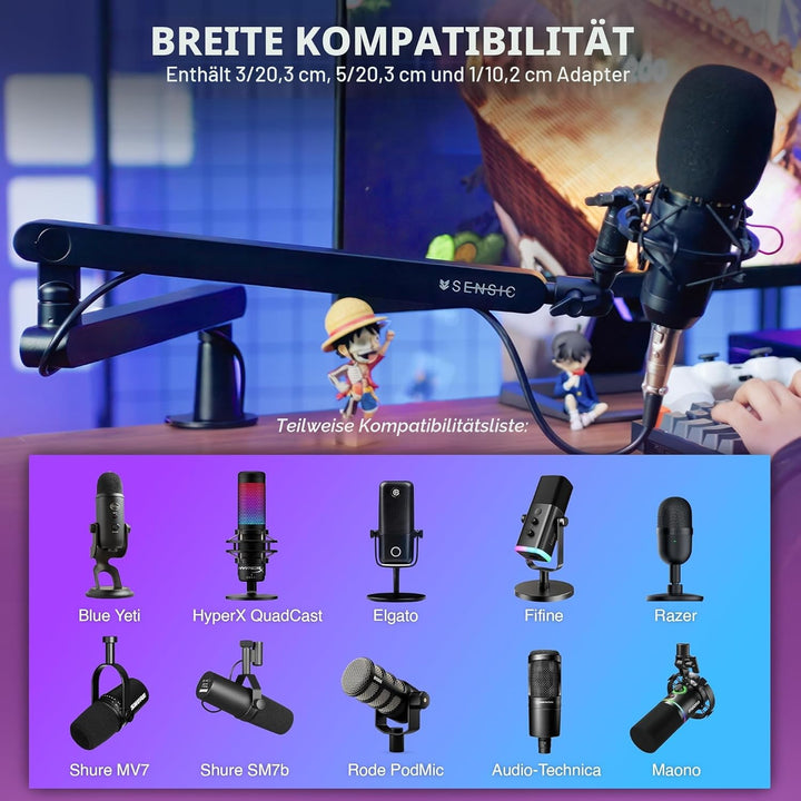 SENSIC SA-30 LP Low Profile Mikrofonständer Tisch mit 360° drehbarem Mikrofonarm, für Streaming mit