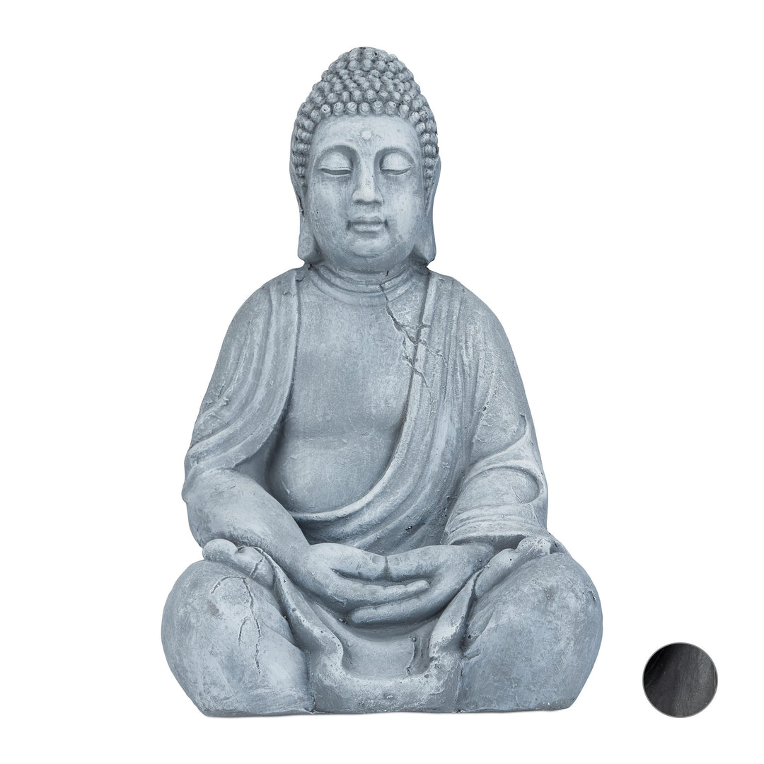 Relaxdays XL Buddha Figur sitzend, 50 cm hoch, Feng Shui, Outdoor, Garten Dekofigur, grosse Zen Budd