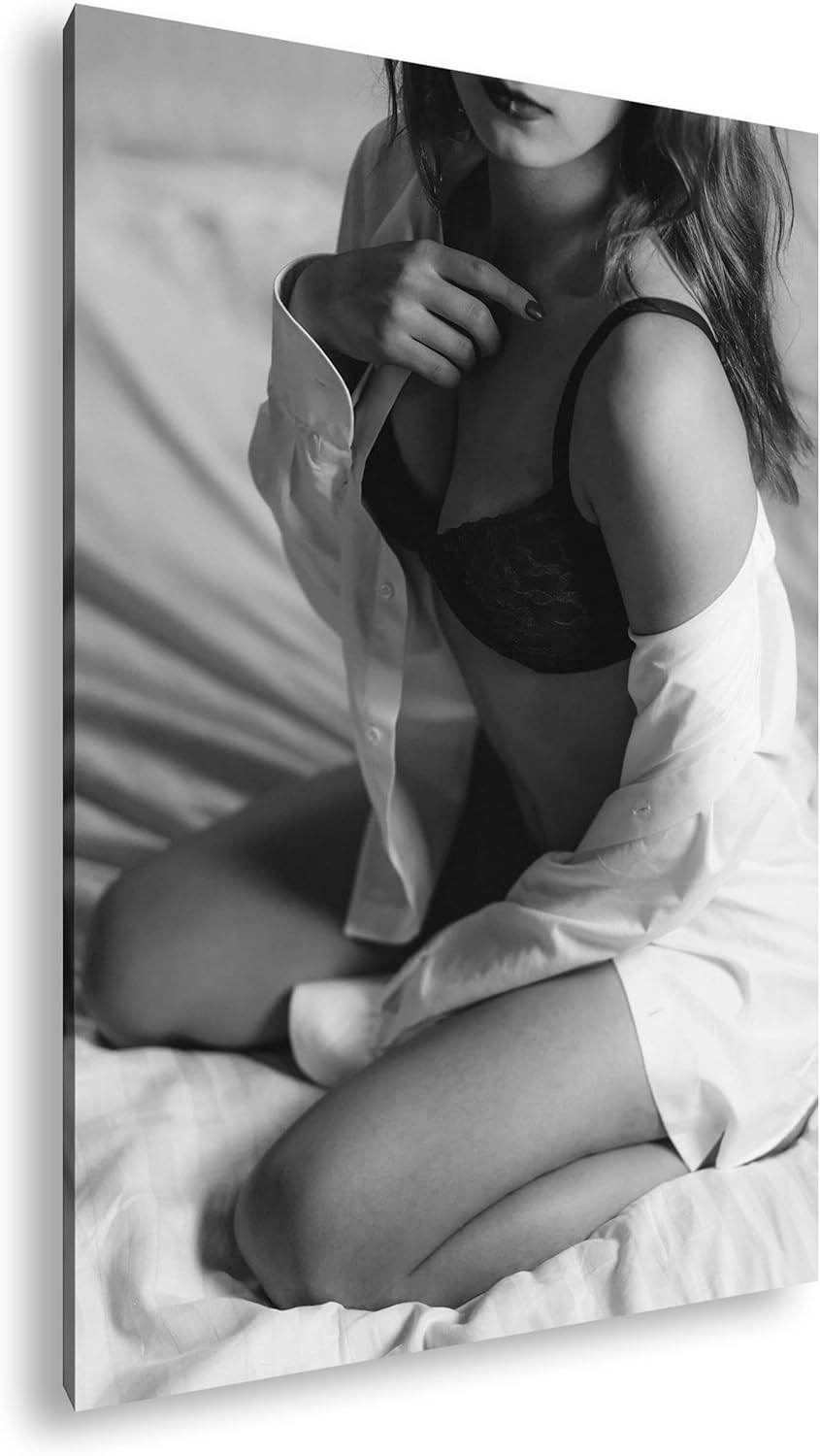 deyoli sexy Frau im Hemd Format:90x60 cm als Leinwandbild, Motiv fertig gerahmt auf Echtholzrahmen,