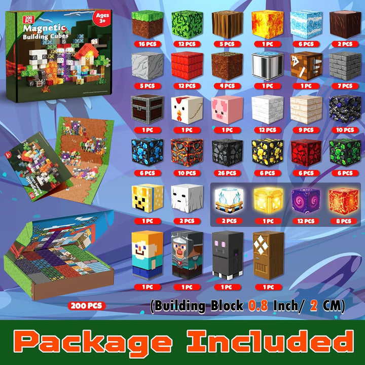 Magnetische Bausteine Wald-Portal Set 200 Teile - Lava & Felsen - Baue Magnetische Blöcke Spiel - Ma